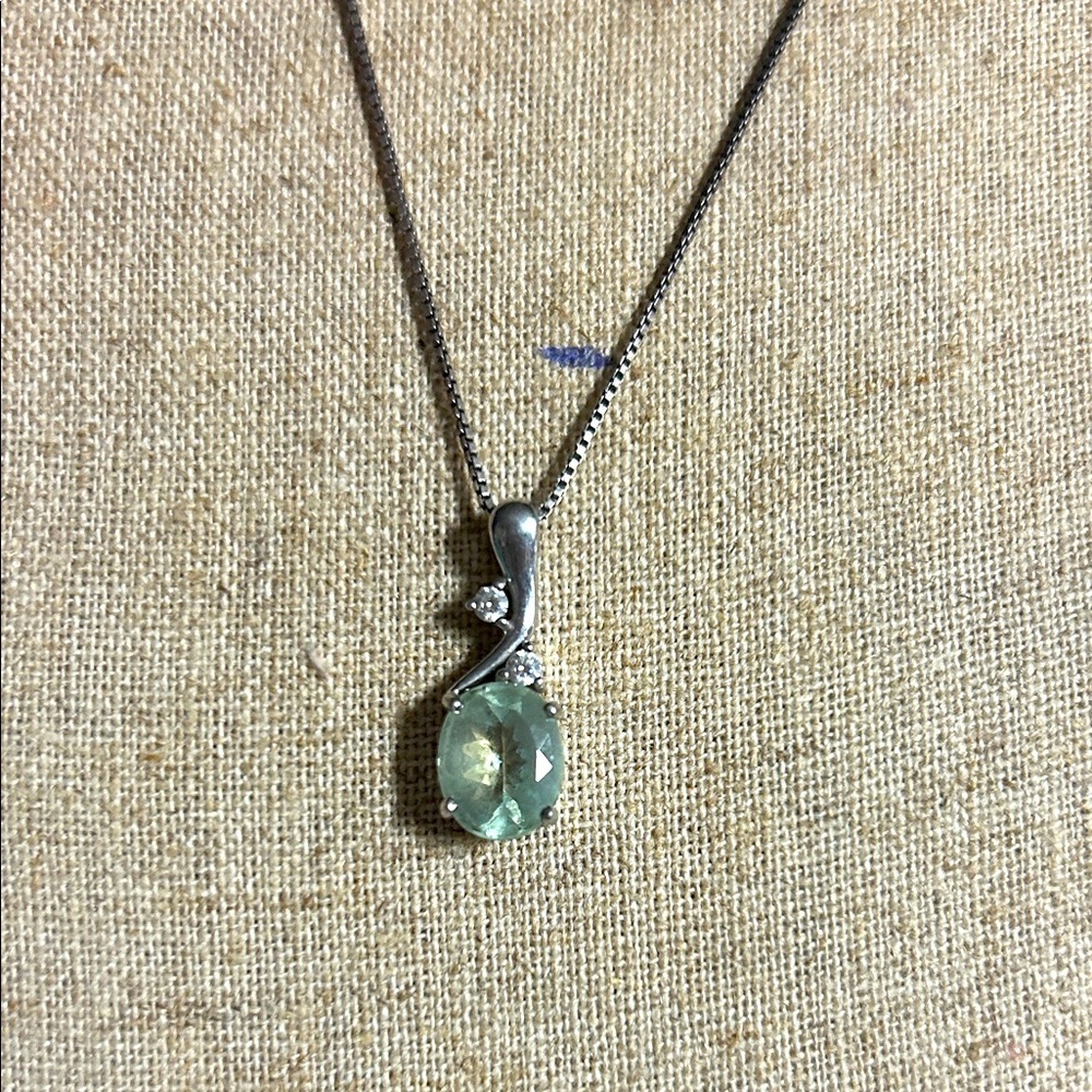 Green Topaz & CZ Pendant. Sterling Silver